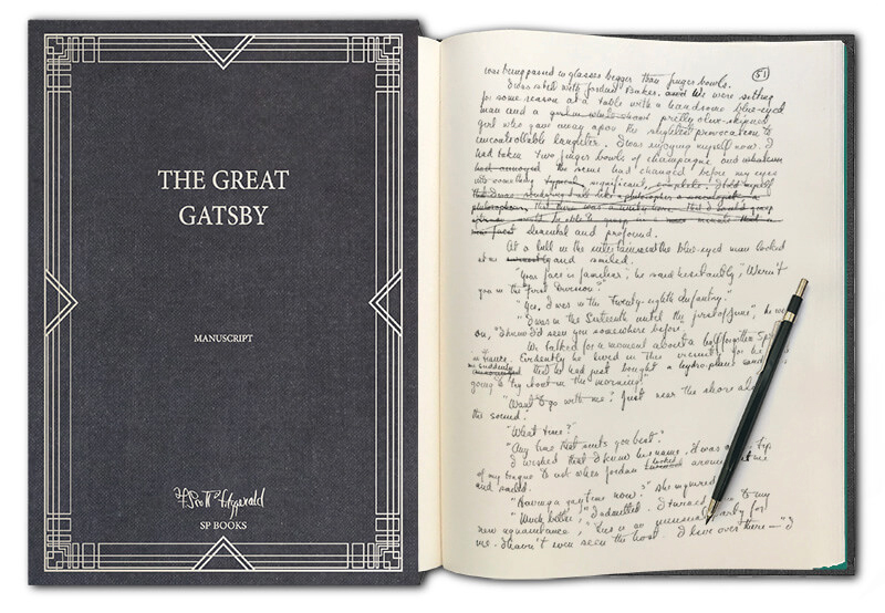 le manuscrit de Gatsby le magnifique - livre ouvert et coffret